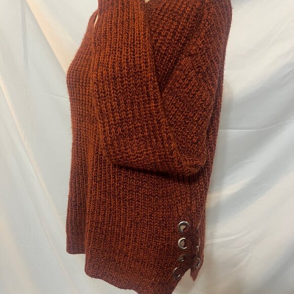 Fall knit sweater, It's Our Time, rust, size medium, grommet lace up sides - Picture 3 of 5